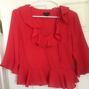 Topshop red blouse with tie waist size US 6